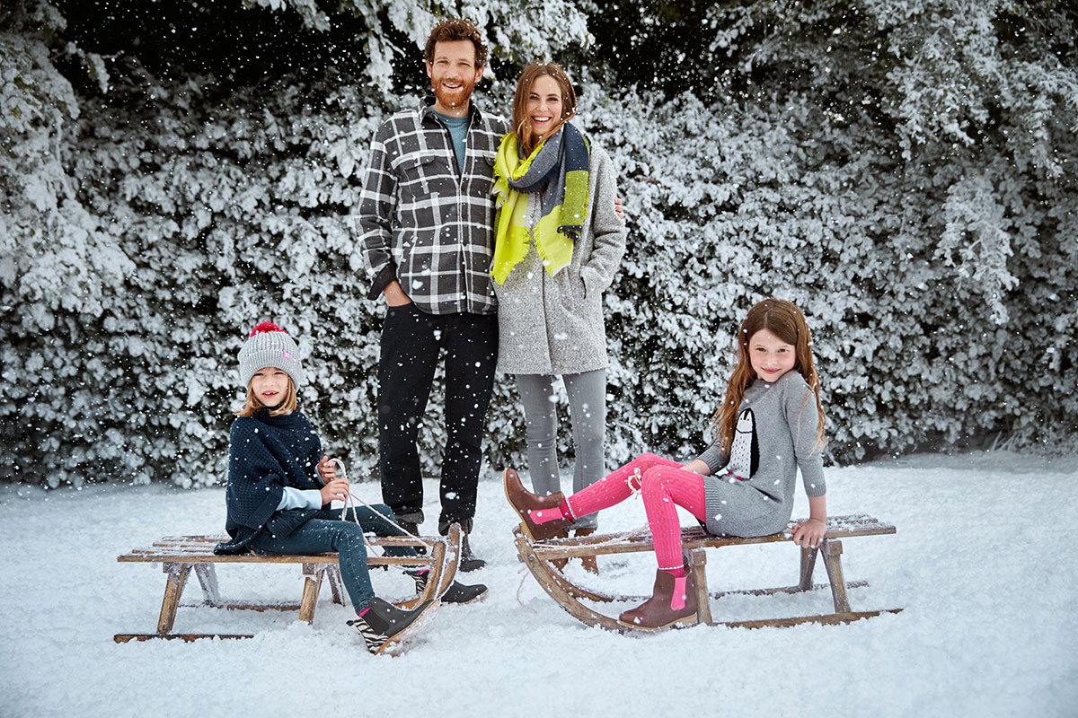 Family photo shoot for Joules - with snow effects by Snow Business