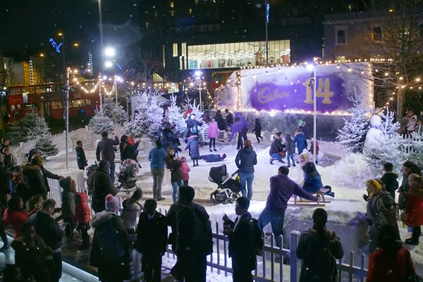 Pop up brand activation winter wonderland for Cadbury | Snow Business