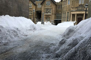 Fake snow drifts created by Snow Business behind the scenes of Call the Midwife