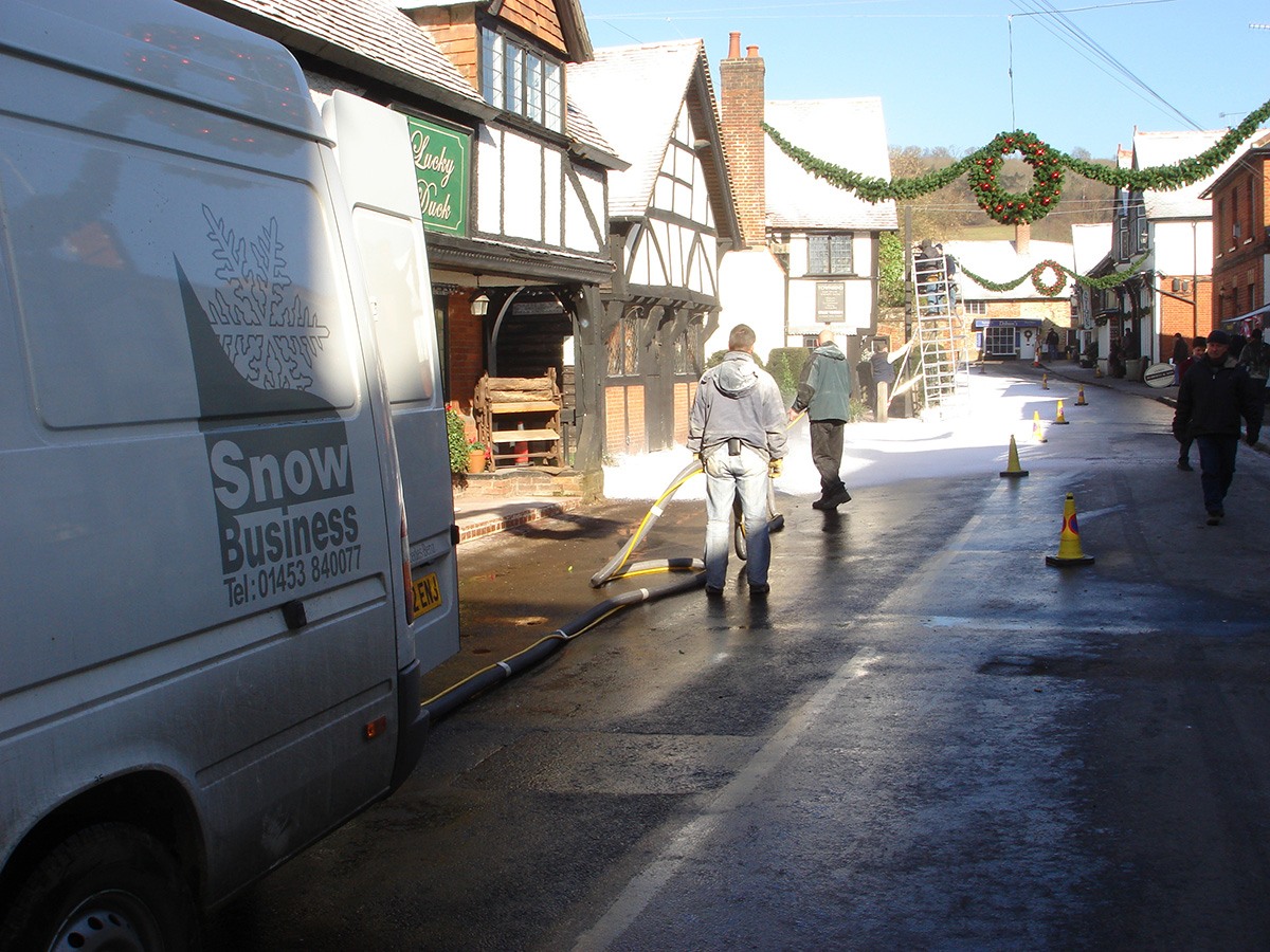 Snow Business dressing the street in snow for The Holiday