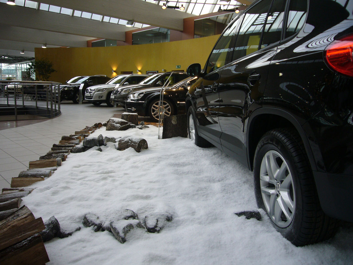Snow Business display snow used in VW showroom by Snow Business Germany