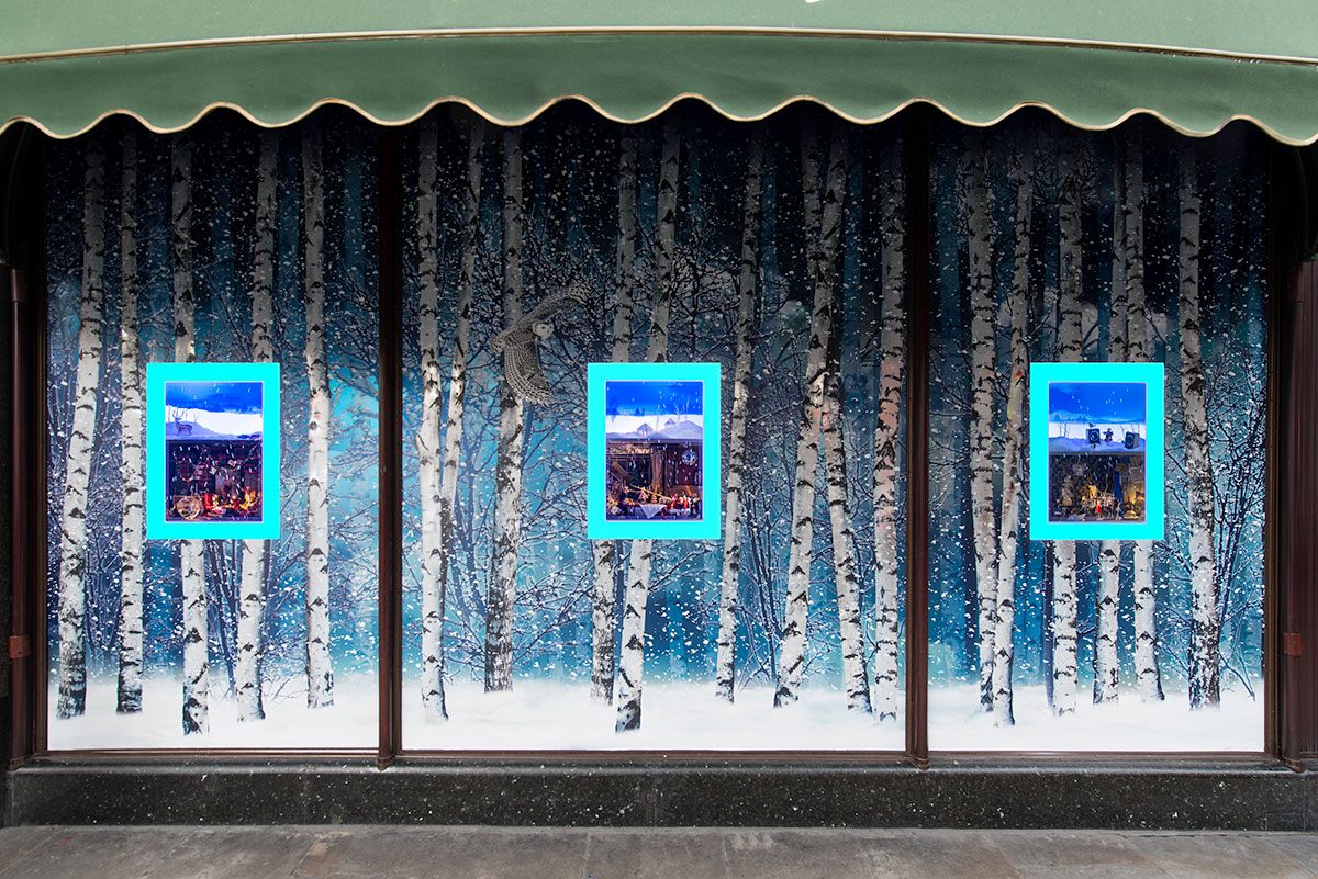 Harrods Christmas window with snow from Snow Business
